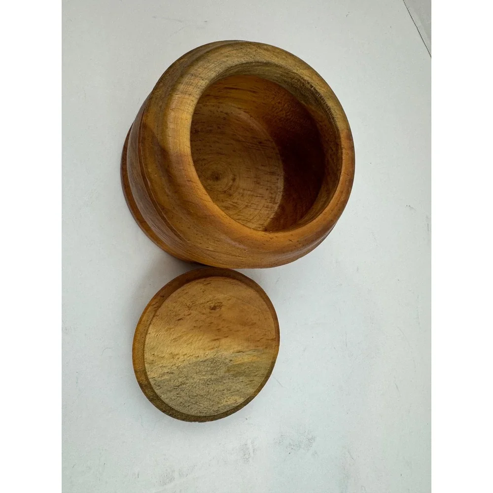 Vintage Hand Turned Wooden Lidded Canister Storage Jar Trinket Box 4.5 Inch